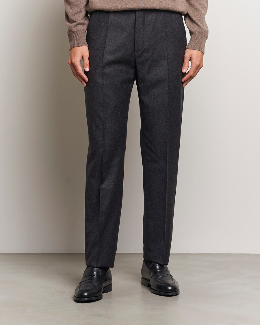 Homme | Pantalons | Incotex | Regular Fit Flannel Trousers Charcoal