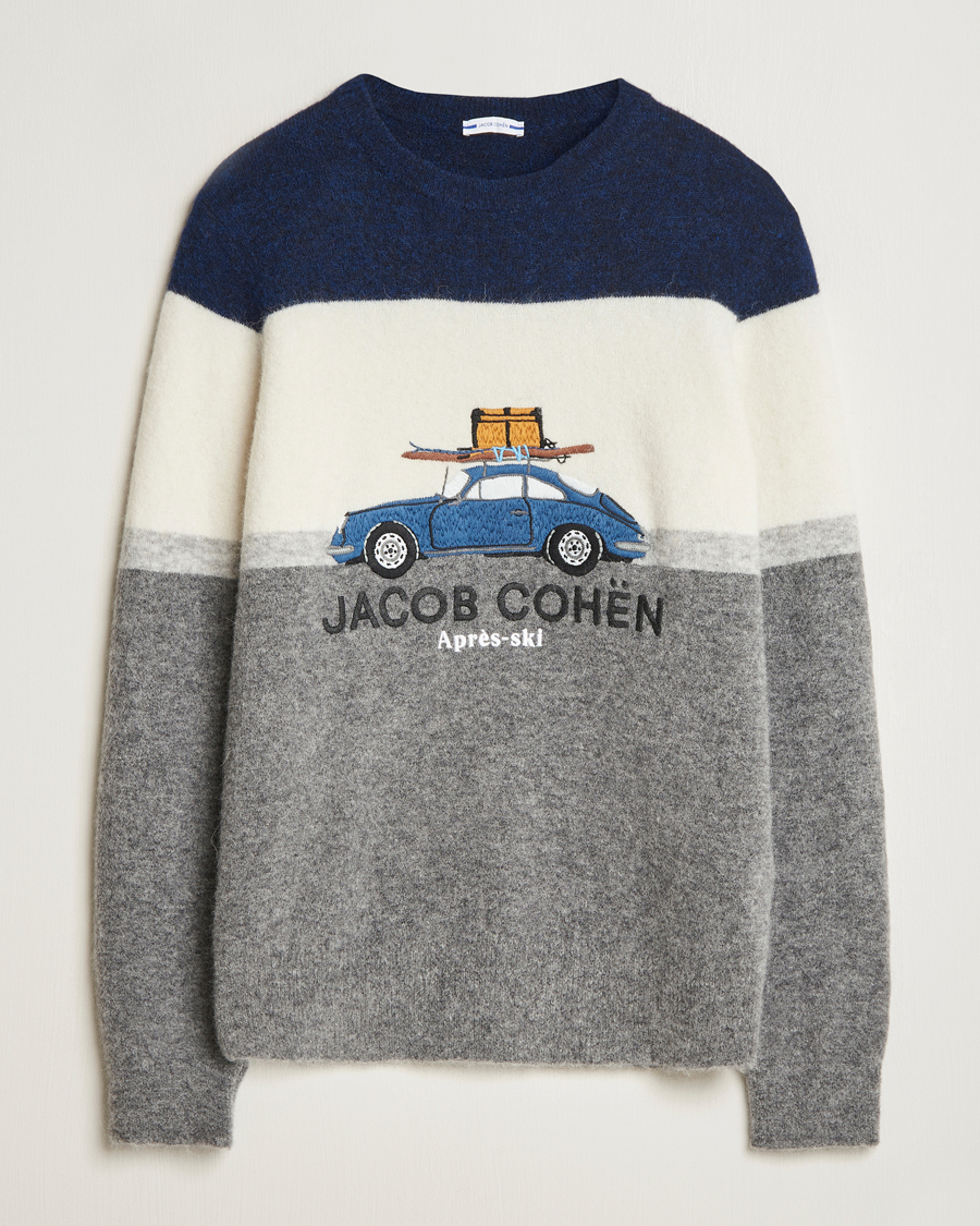Homme | Pulls Et Tricots | Jacob Cohën | Alpaca/Wool Embrodery Sweater Blue/White/Grey