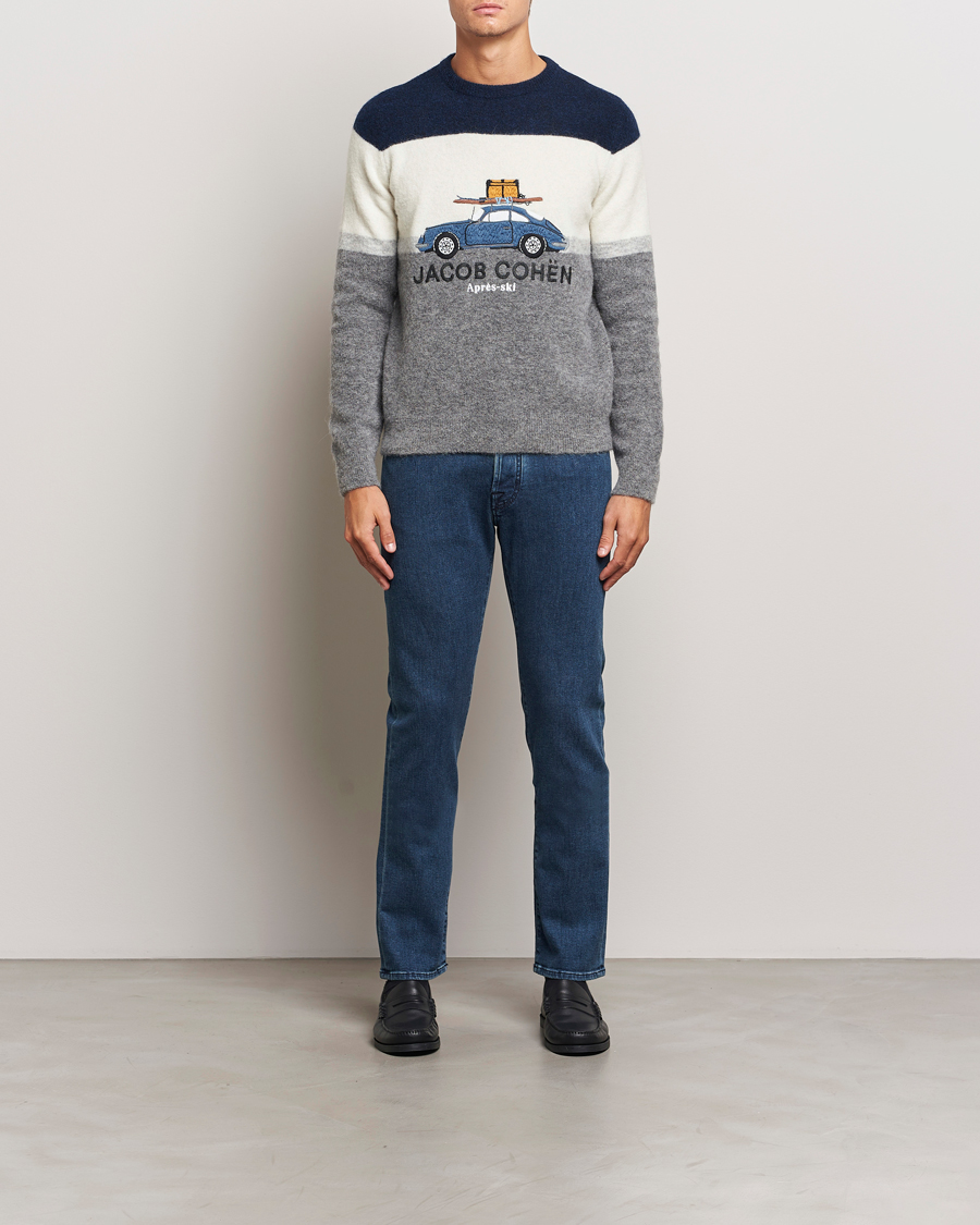 Homme | Pulls Et Tricots | Jacob Cohën | Alpaca/Wool Embrodery Sweater Blue/White/Grey
