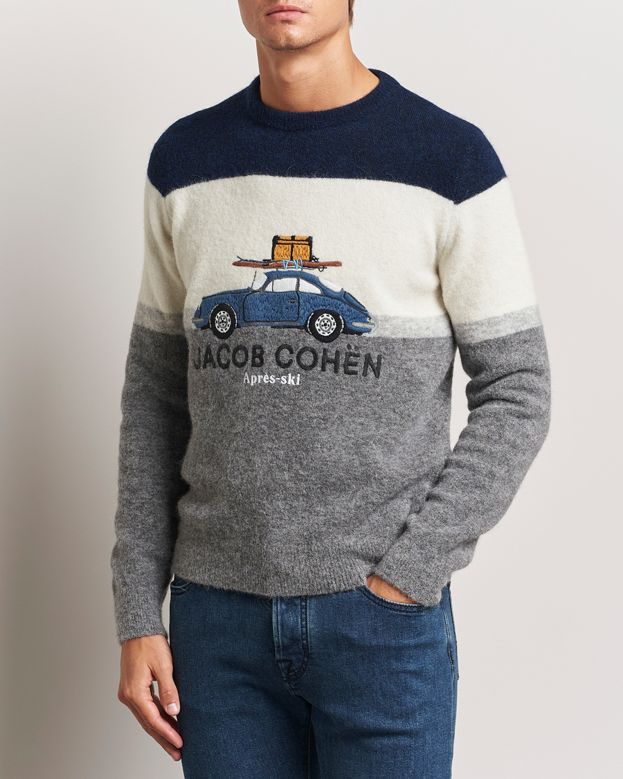 Homme | Pulls Et Tricots | Jacob Cohën | Alpaca/Wool Embrodery Sweater Blue/White/Grey