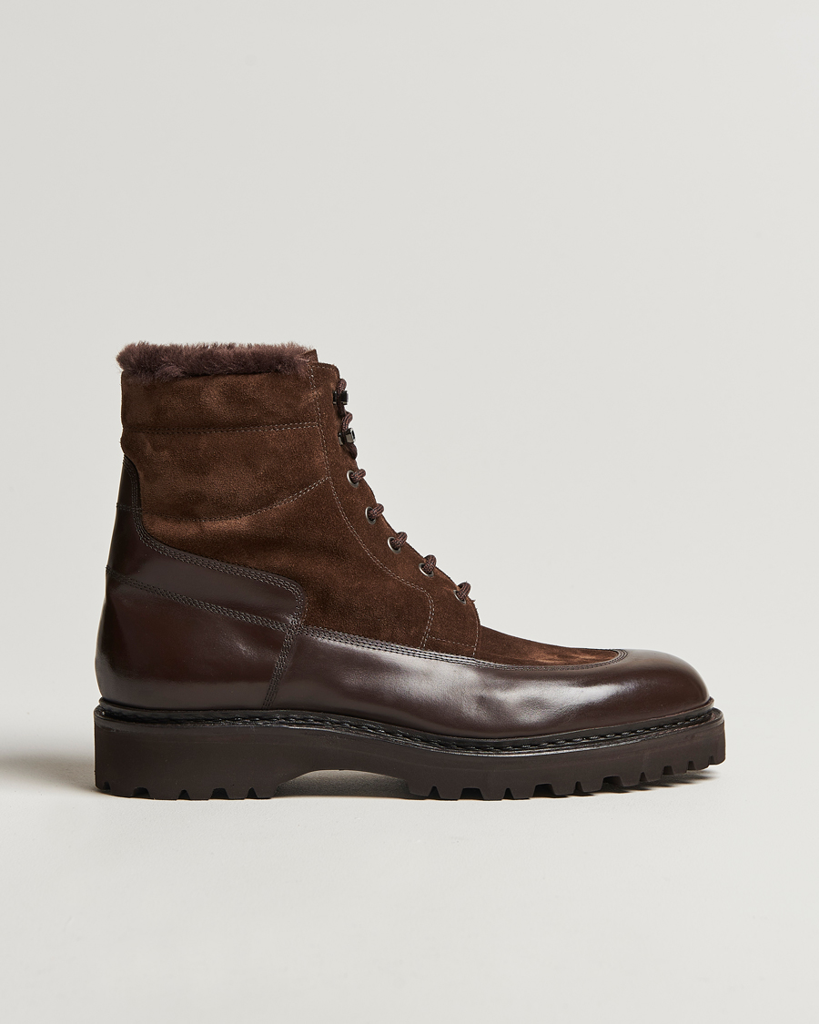 Homme | John Lobb Peak Shearling Lined Boots Dark Brown | John Lobb | Peak Shearling Lined Boots Dark Brown