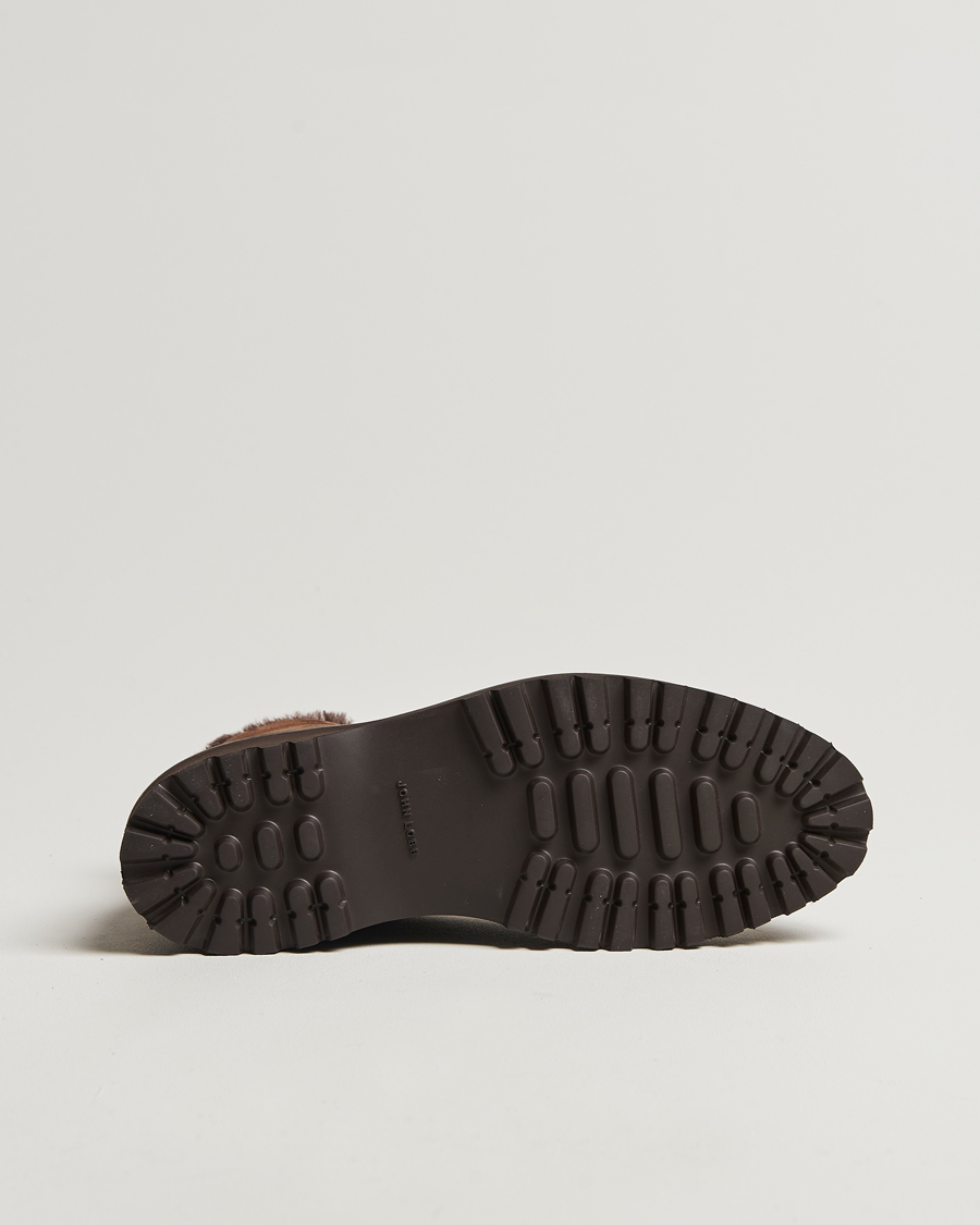 Homme | John Lobb Peak Shearling Lined Boots Dark Brown | John Lobb | Peak Shearling Lined Boots Dark Brown
