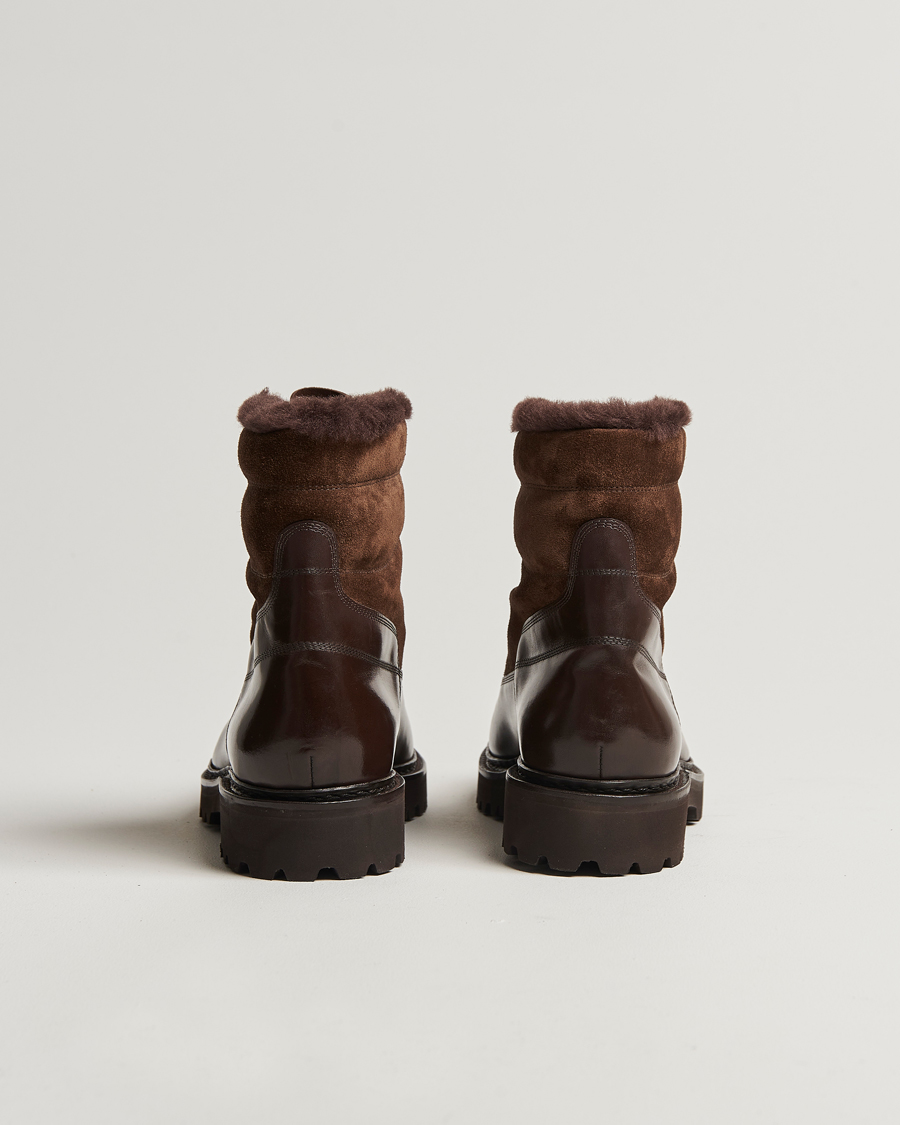 Homme | John Lobb Peak Shearling Lined Boots Dark Brown | John Lobb | Peak Shearling Lined Boots Dark Brown