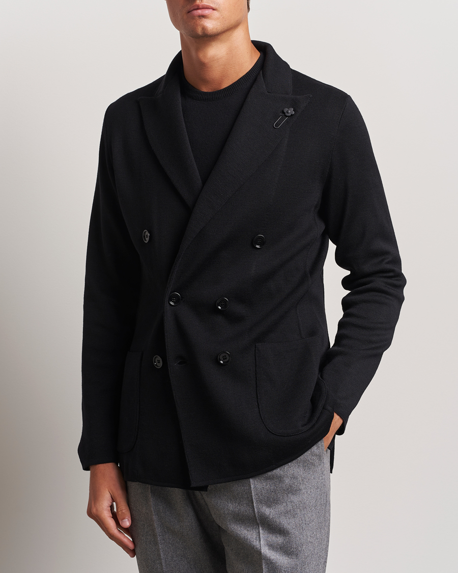 Homme | Blazers | Lardini | Knitted Double Breasted Wool Blazer Black