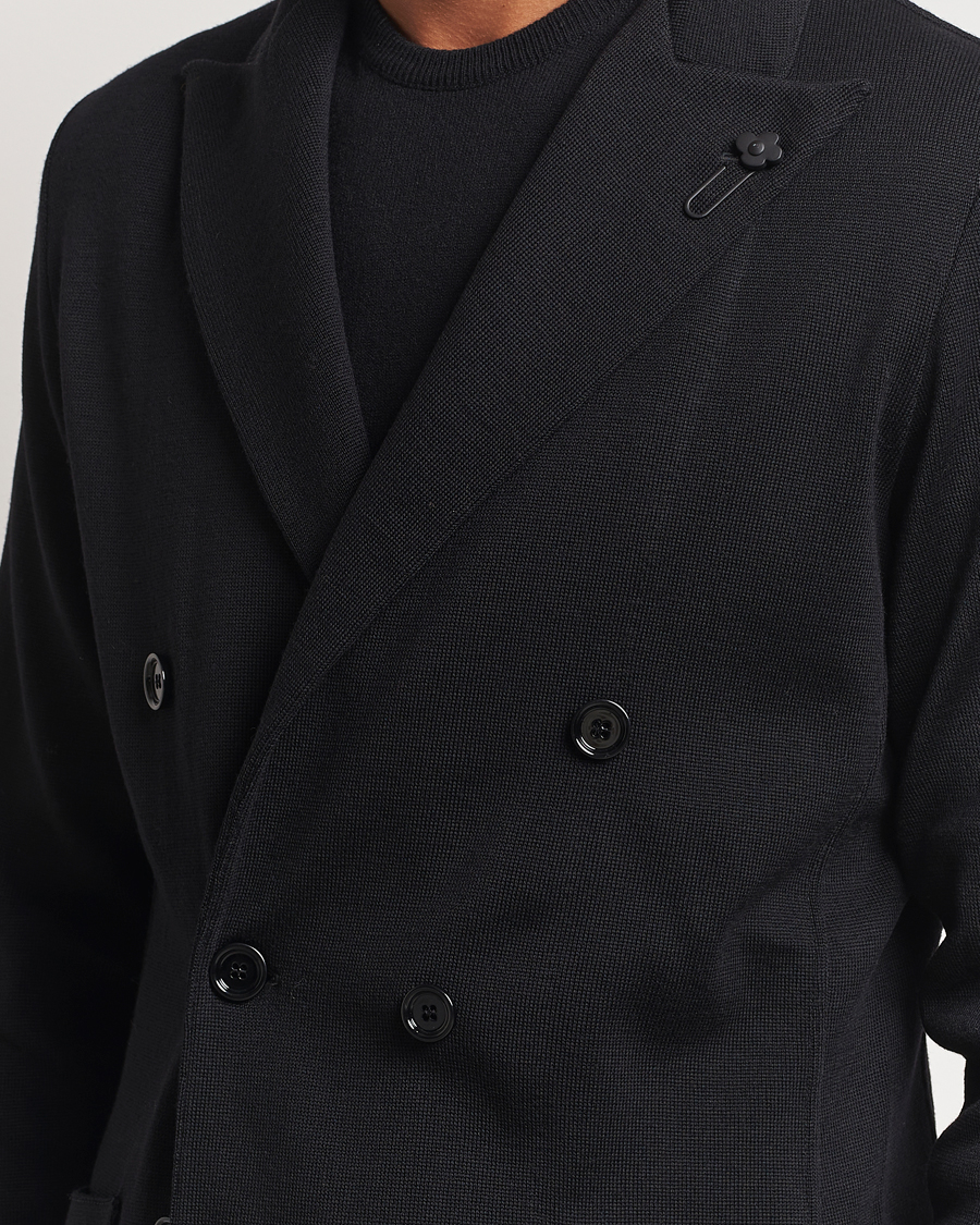 Homme | Blazers | Lardini | Knitted Double Breasted Wool Blazer Black