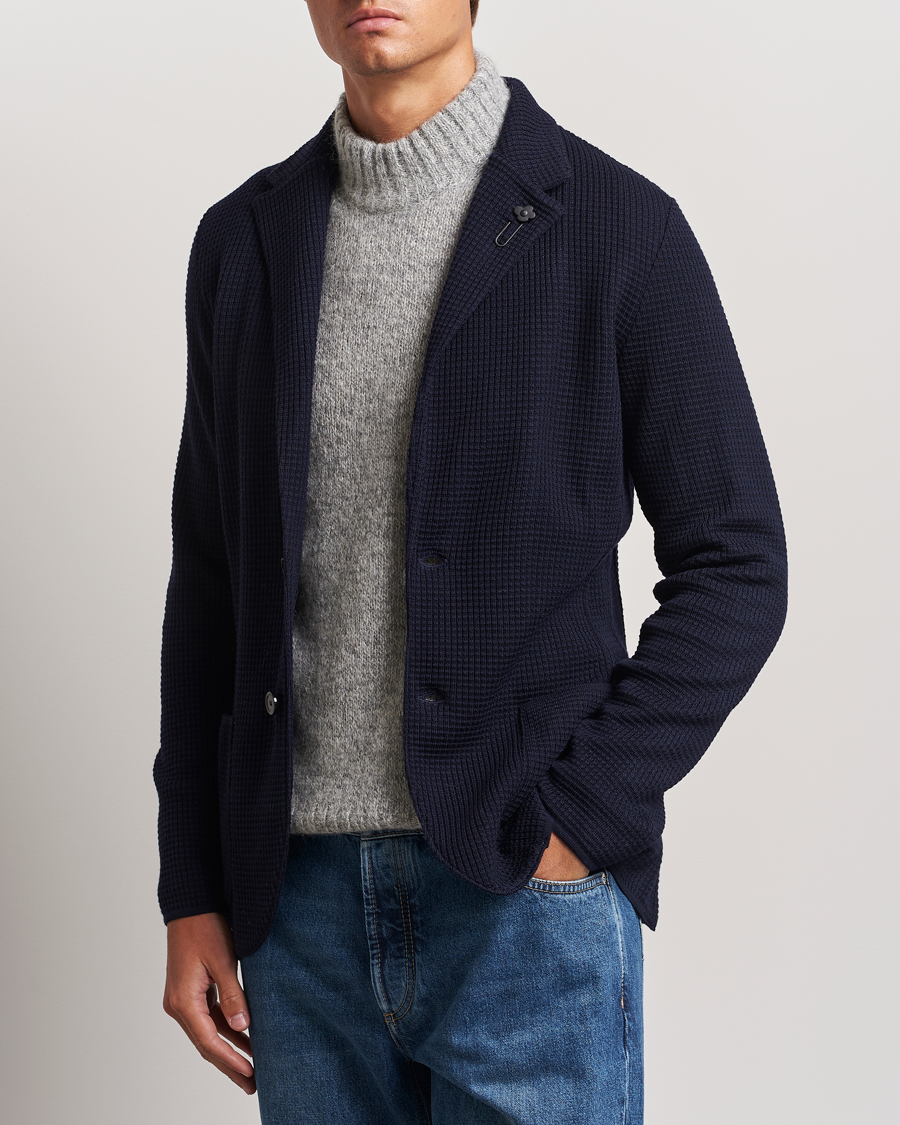 Homme | Blazers | Lardini | Knitted Structure Wool Blazer Navy