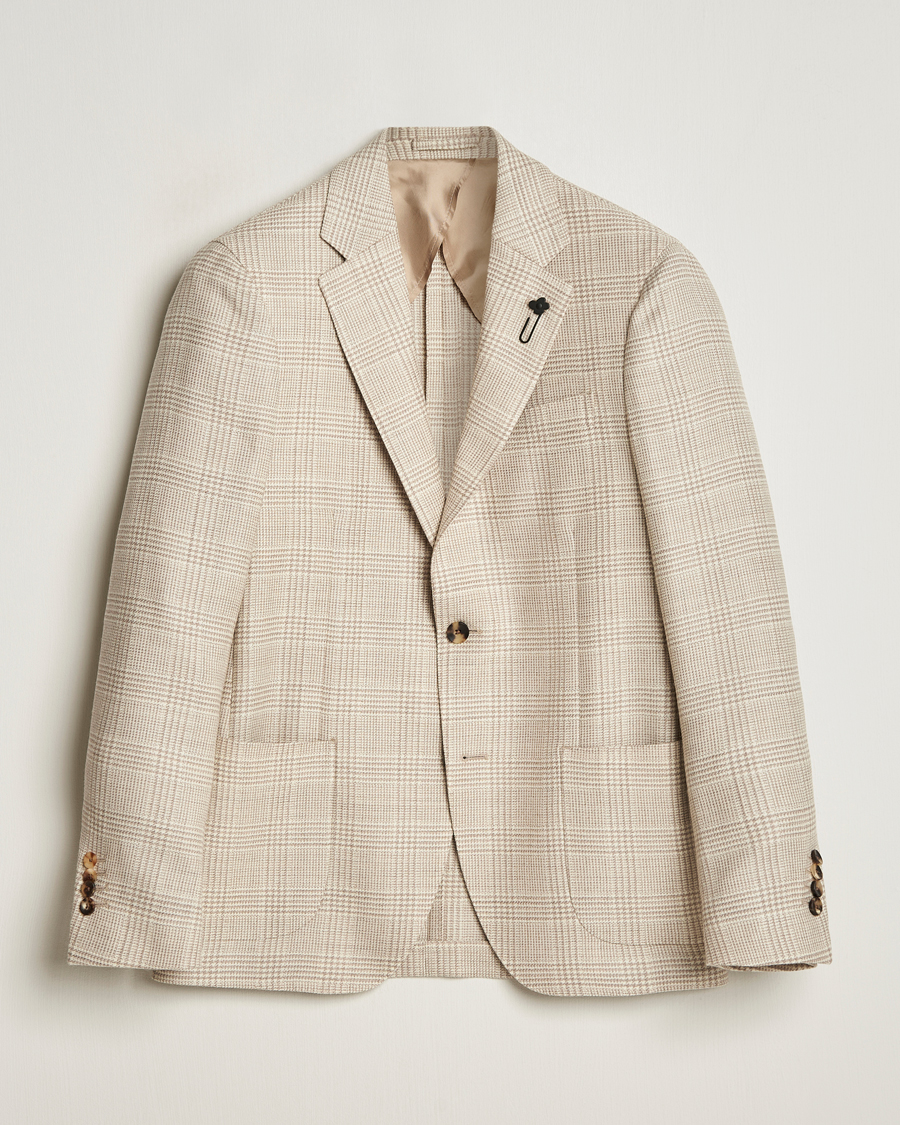 Homme | Blazers | Lardini | Prince of Wales Wool Blazer Light Beige