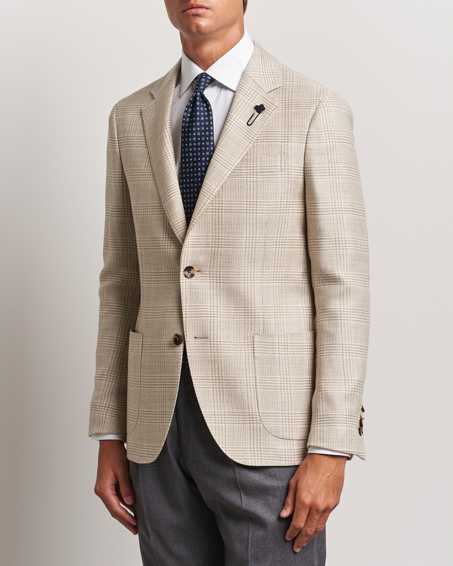 Homme | Blazers | Lardini | Prince of Wales Wool Blazer Light Beige