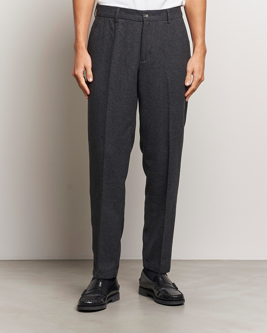 Homme | Pantalons | LES DEUX | Como Reg Wool Pants Charcoal Melange