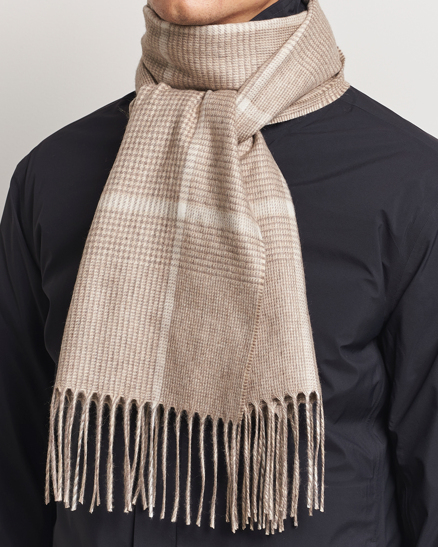 Homme | Piacenza Cashmere Cashmere/Silk Overcheck Scarf Beige | Piacenza Cashmere | Cashmere/Silk Overcheck Scarf Beige