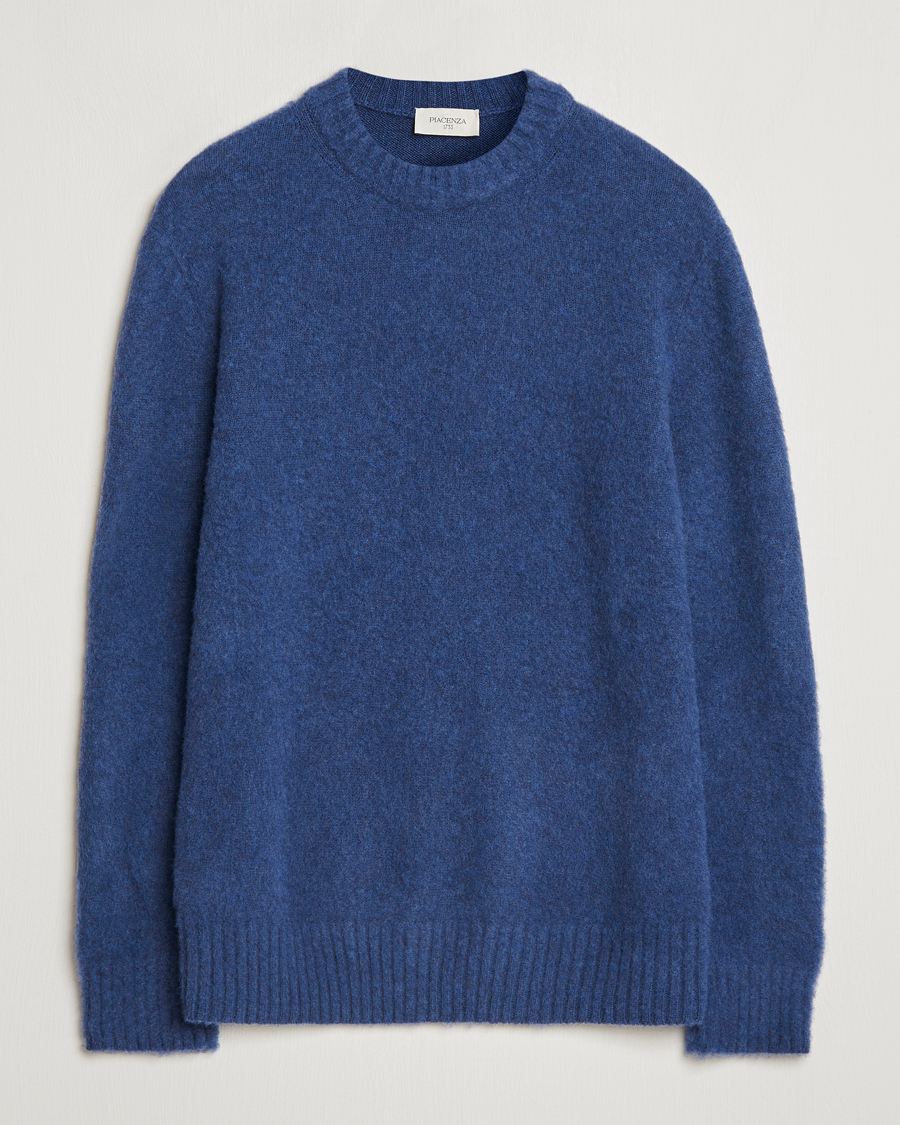 Homme | Pulls Et Tricots | Piacenza Cashmere | Brushed Wool Crew Neck Blue Melange