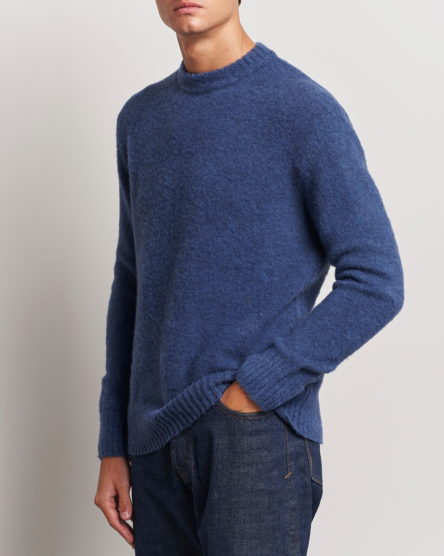 Homme | Pulls Et Tricots | Piacenza Cashmere | Brushed Wool Crew Neck Blue Melange