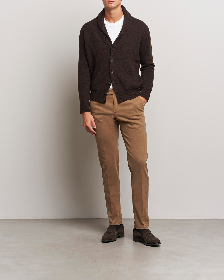 Homme | Pantalons | PT01 | Slim Fit Pleated Cotton Trousers Brown