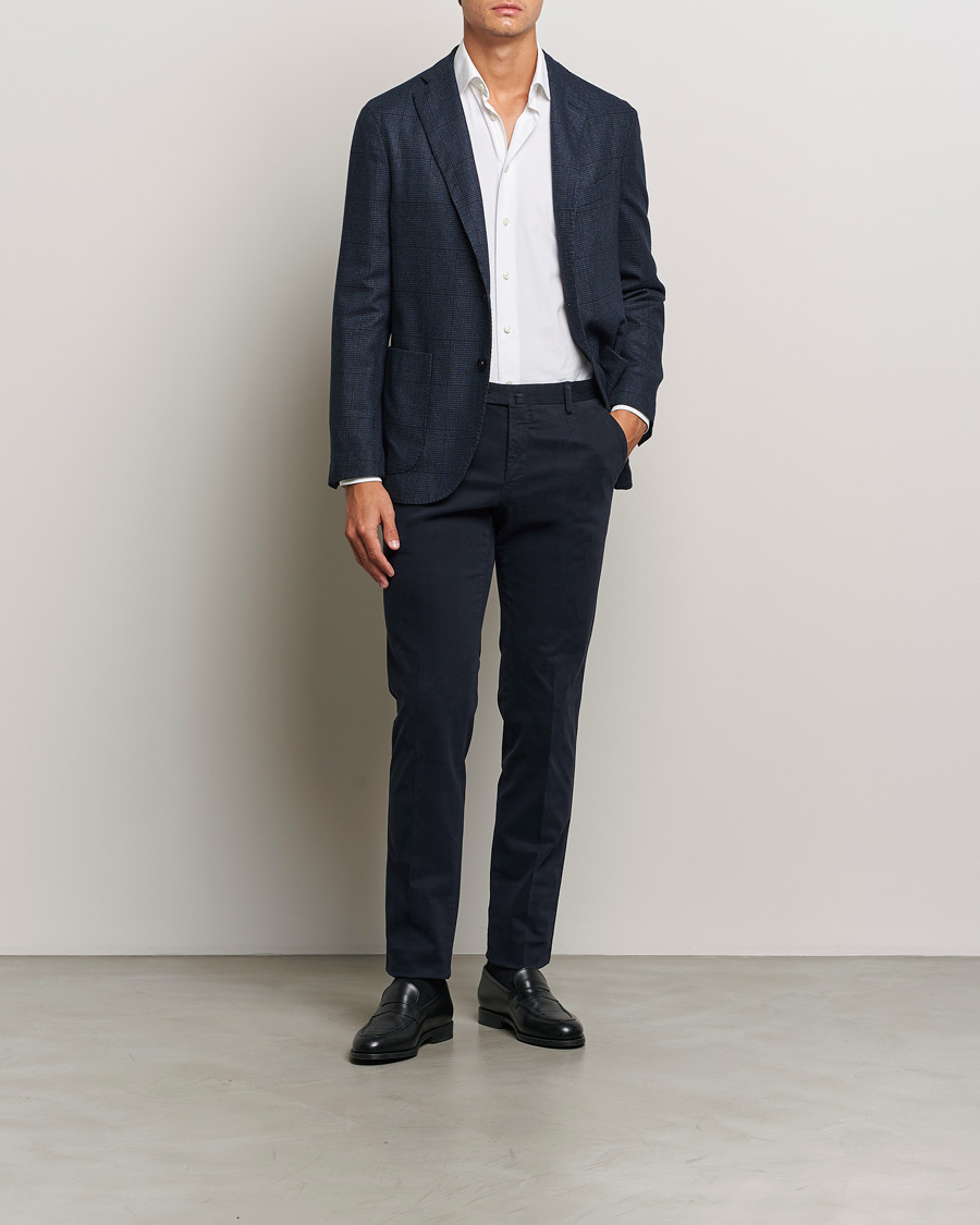 Homme | Pantalons | PT01 | Slim Fit Pleated Cotton Trousers Navy