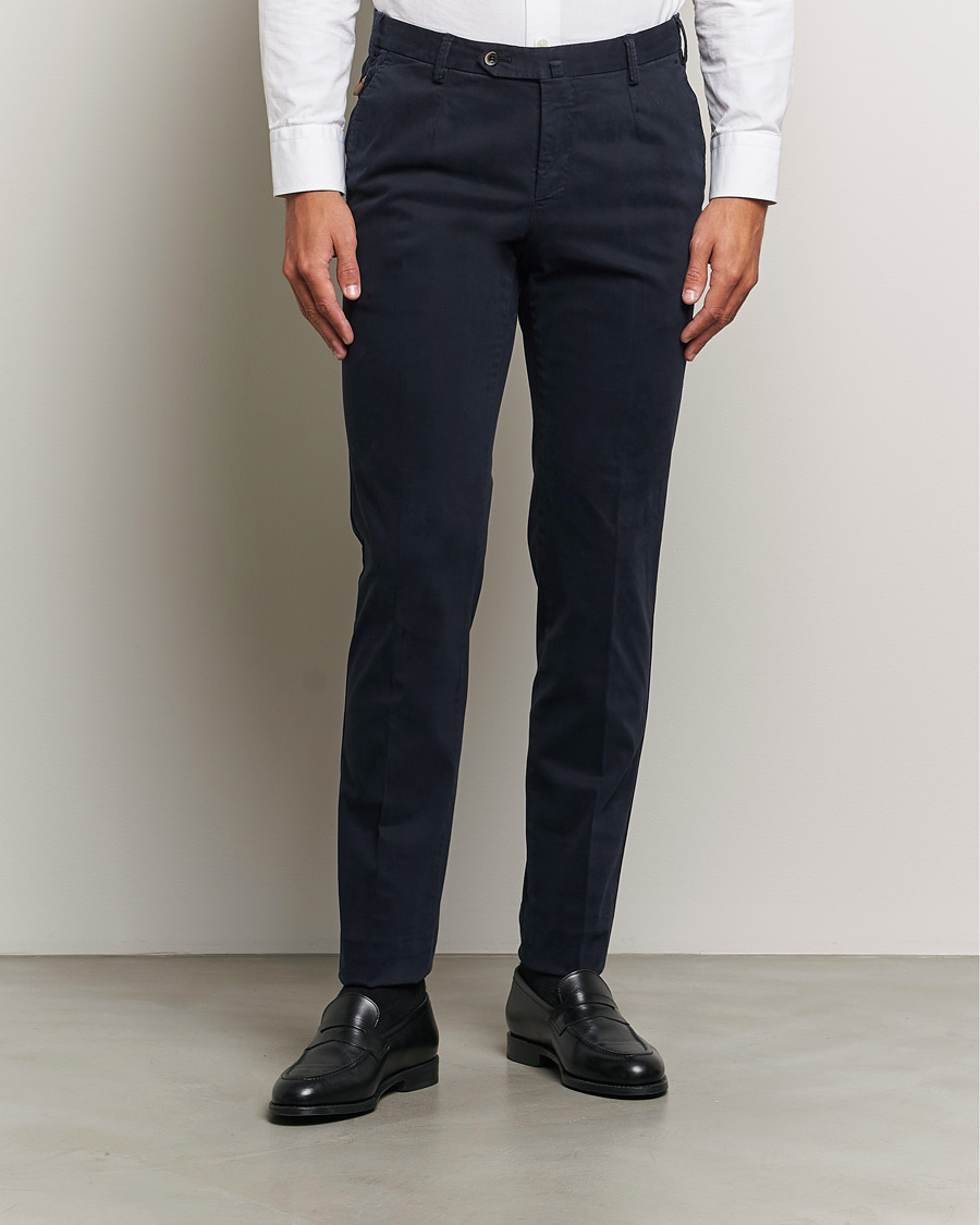 Homme | Pantalons | PT01 | Slim Fit Pleated Cotton Trousers Navy