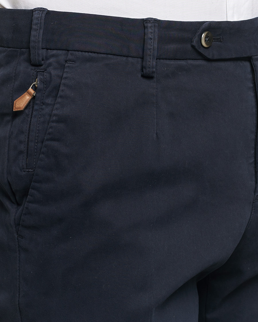Homme | Pantalons | PT01 | Slim Fit Pleated Cotton Trousers Navy