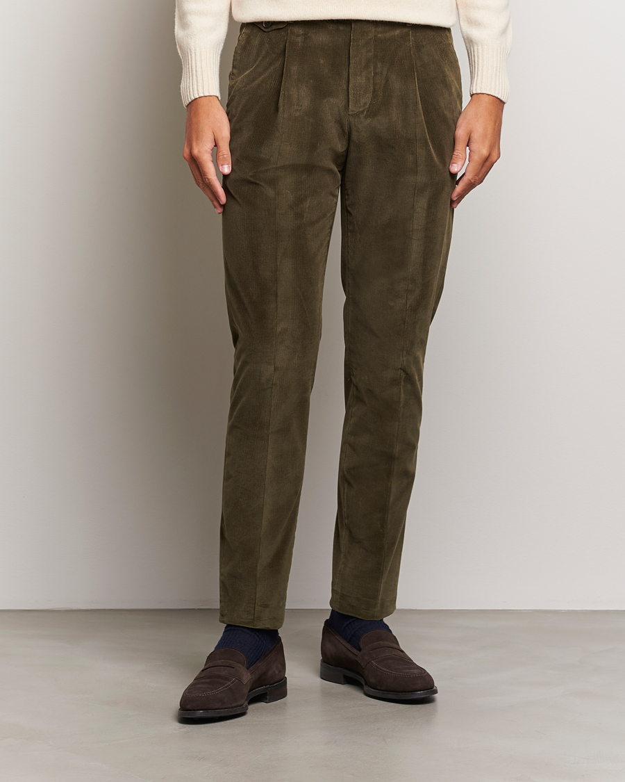 Homme | Pantalons | PT01 | Slim Fit Corduroy Trousers Dark Green