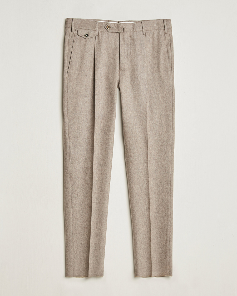 Homme | Pantalons | PT01 | Slim Fit Pleated Wool/Cashmere Trousers Beige