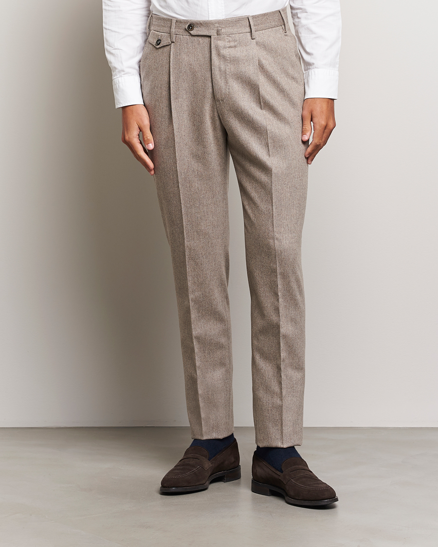 Homme | Pantalons | PT01 | Slim Fit Pleated Wool/Cashmere Trousers Beige