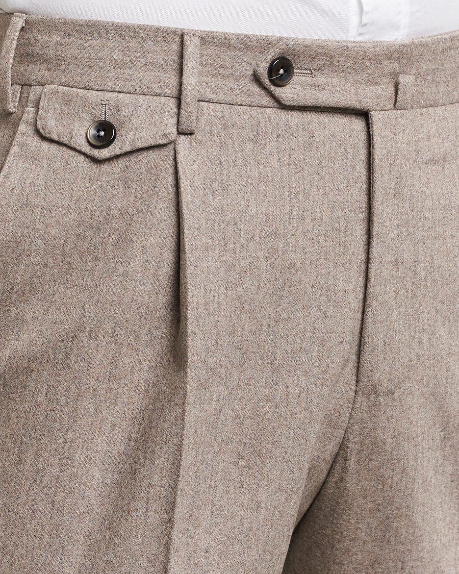 Homme | Pantalons | PT01 | Slim Fit Pleated Wool/Cashmere Trousers Beige