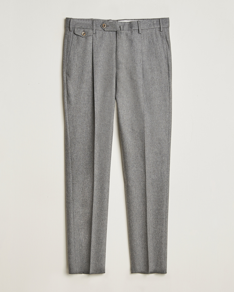 Homme | Pantalons | PT01 | Slim Fit Pleated Wool/Cashmere Trousers Grey Melange