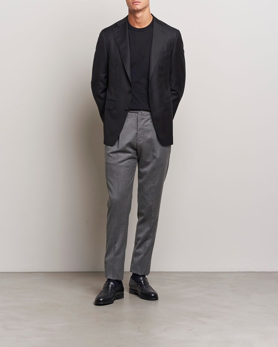 Homme | Pantalons | PT01 | Slim Fit Pleated Flannel Trousers Grey Melange