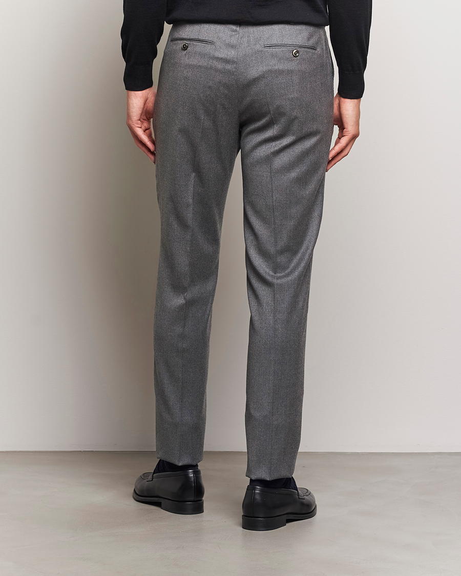 Homme | Pantalons | PT01 | Slim Fit Pleated Flannel Trousers Grey Melange
