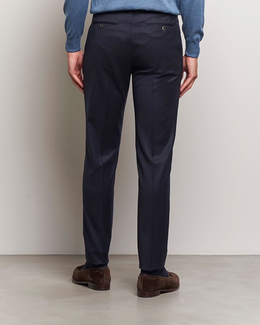 Homme | Pantalons | PT01 | Slim Fit Pleated Flannel Trousers Navy