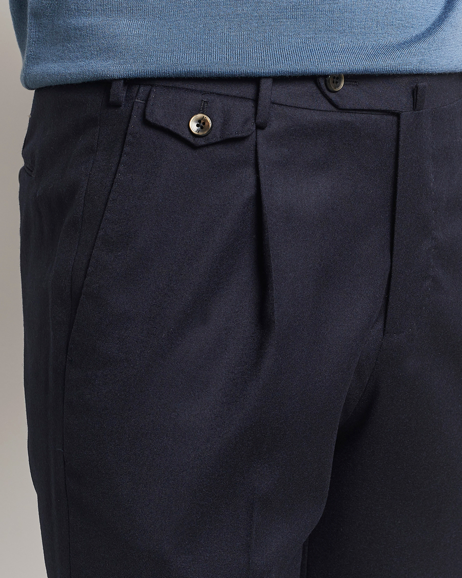 Homme | Pantalons | PT01 | Slim Fit Pleated Flannel Trousers Navy