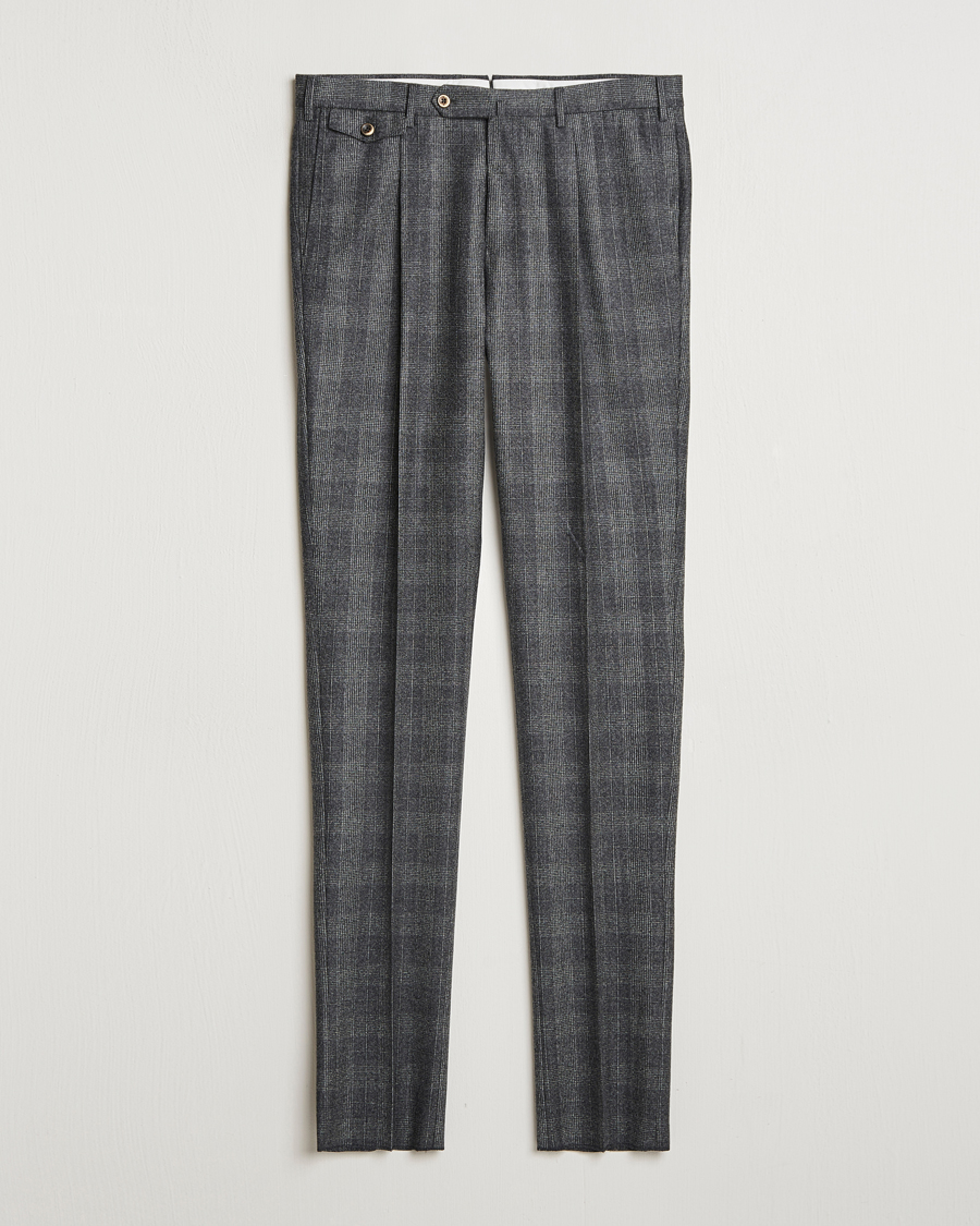 Homme | Pantalons | PT01 | Slim Fit Pleated Checked Flannel Trousers Grey