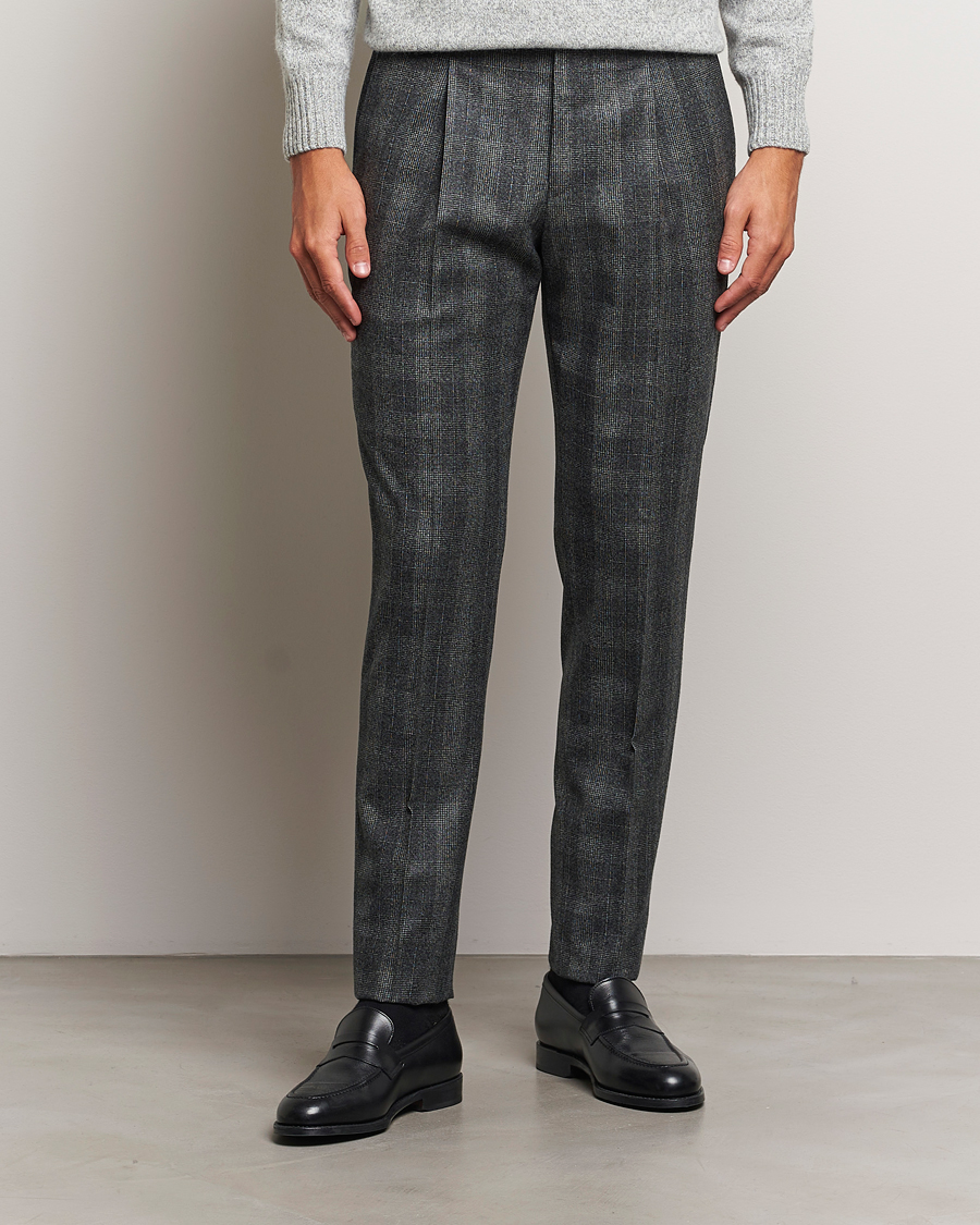 Homme | Pantalons | PT01 | Slim Fit Pleated Checked Flannel Trousers Grey