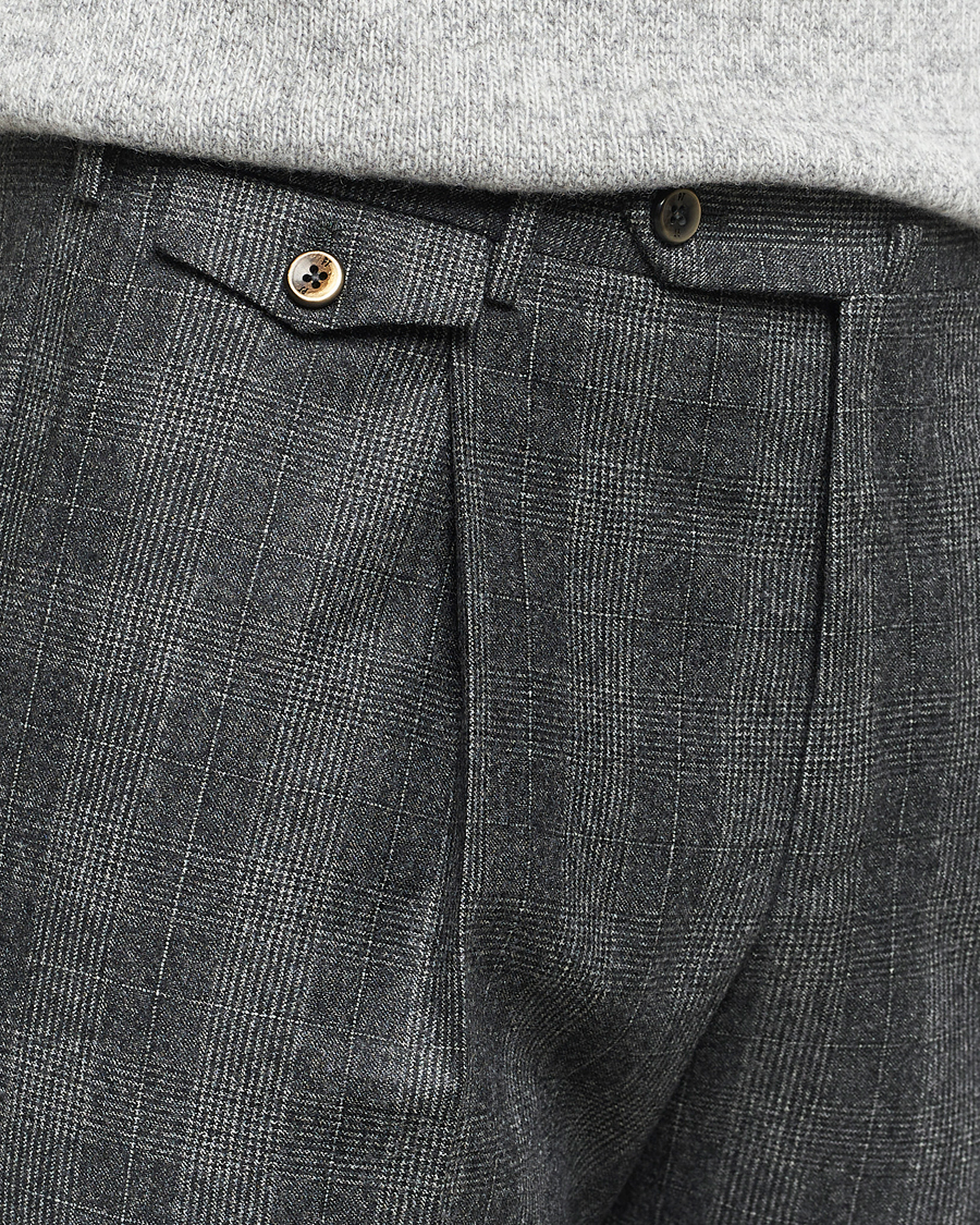 Homme | Pantalons | PT01 | Slim Fit Pleated Checked Flannel Trousers Grey