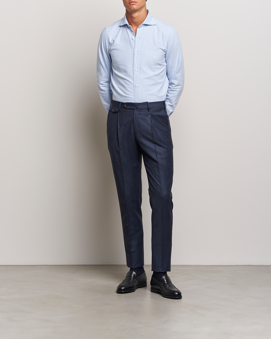 Homme | Pantalons | PT01 | Slim Fit Pleated Houndstooth Flannel Trousers Navy