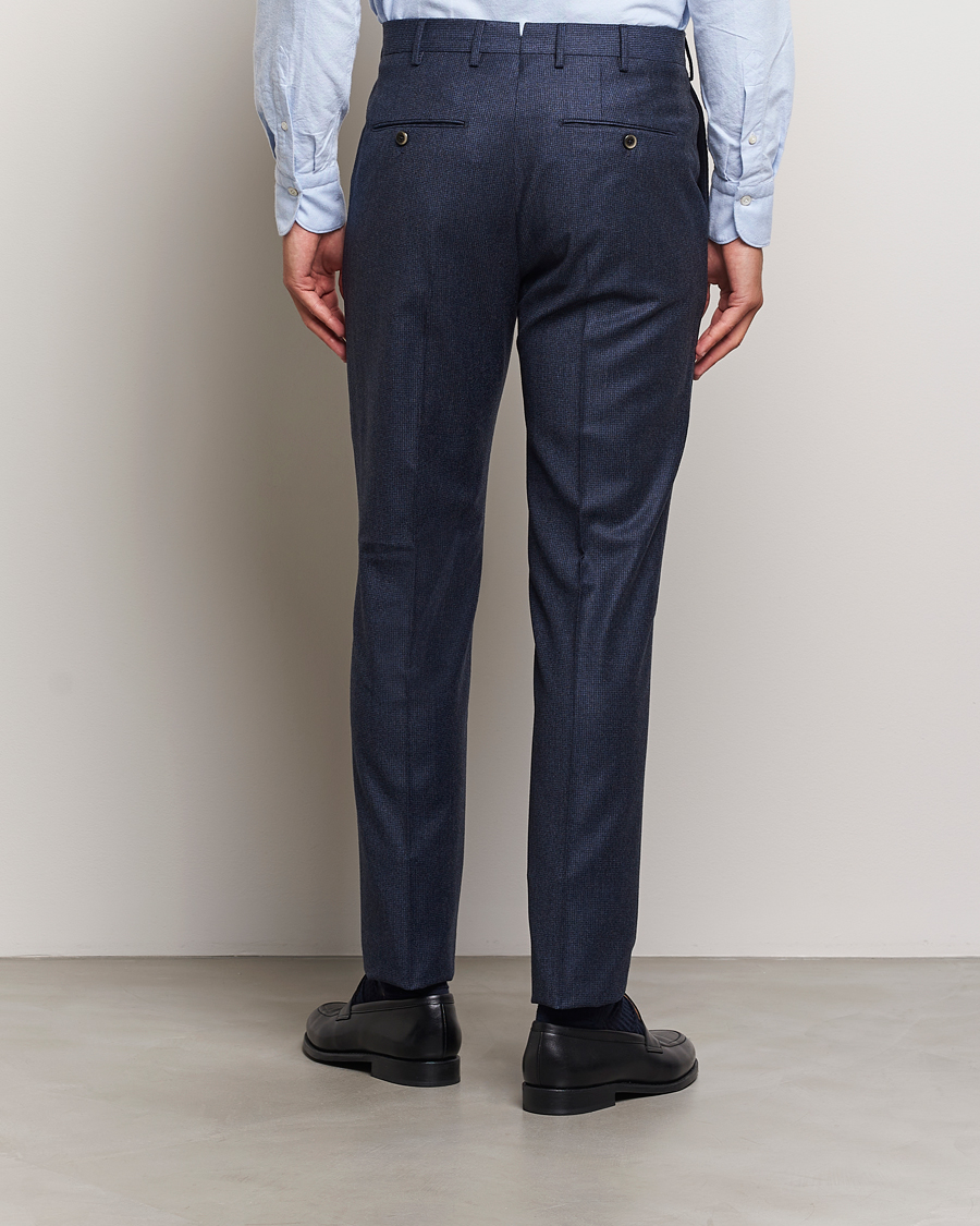 Homme | Pantalons | PT01 | Slim Fit Pleated Houndstooth Flannel Trousers Navy