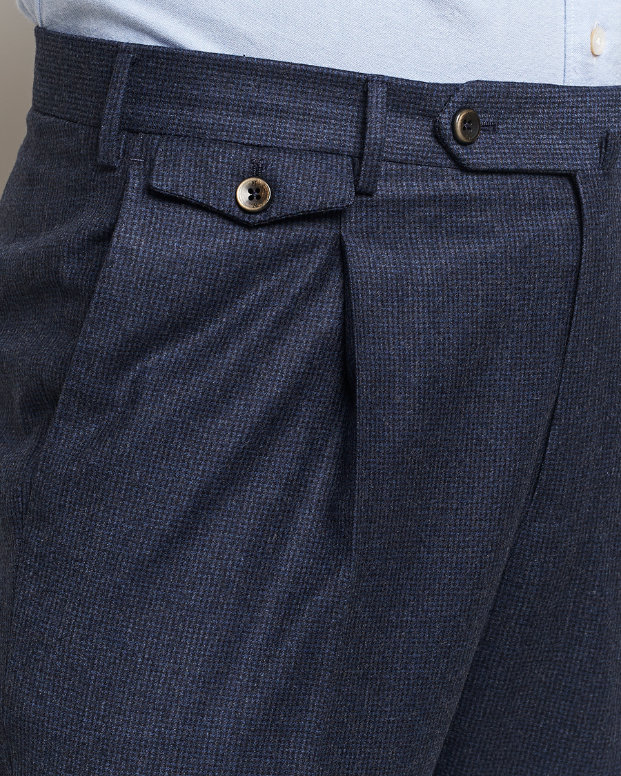Homme | Pantalons | PT01 | Slim Fit Pleated Houndstooth Flannel Trousers Navy