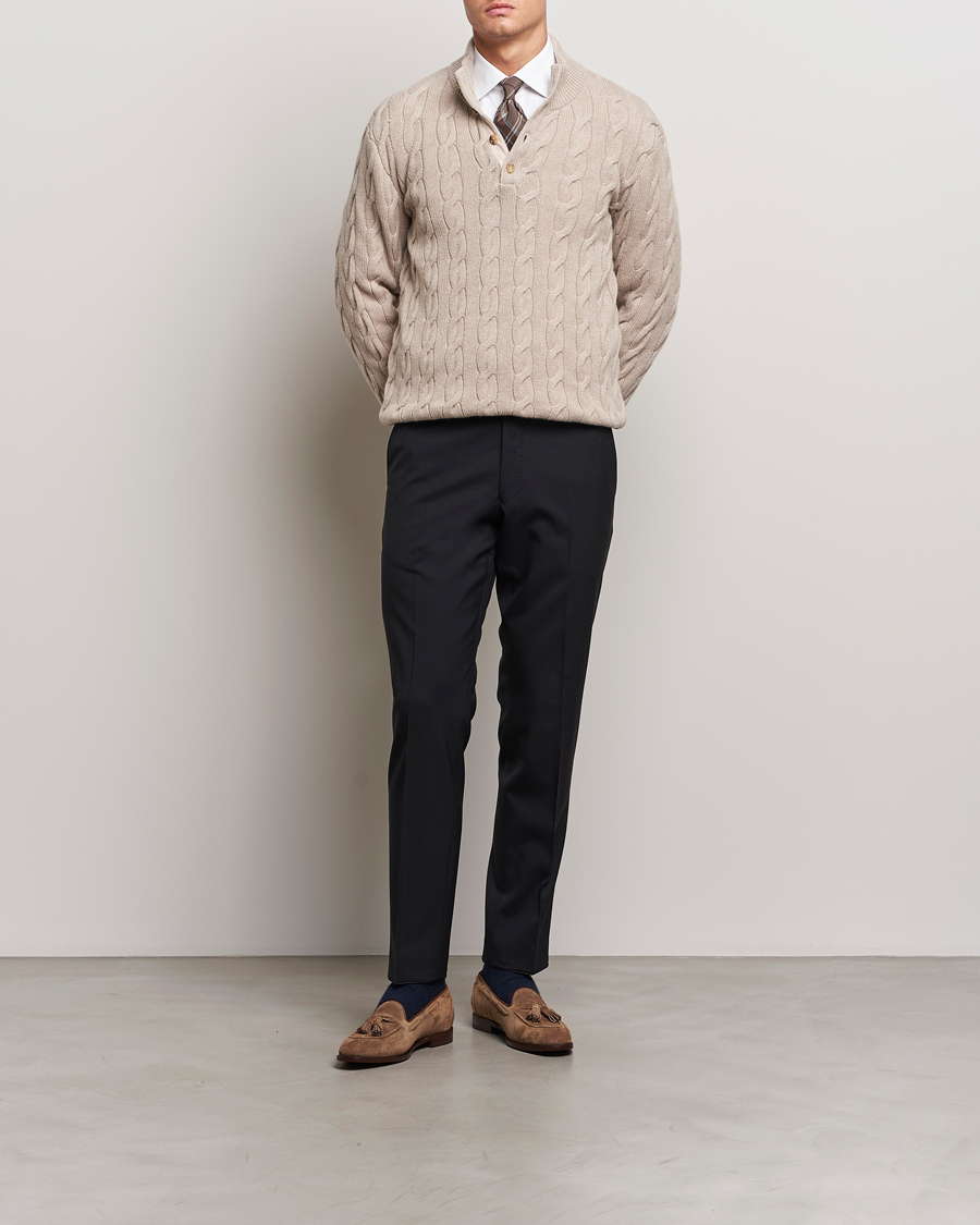 Homme | Pulls Et Tricots | Ralph Lauren Purple Label | Cashmere Cable Half Zip Beige