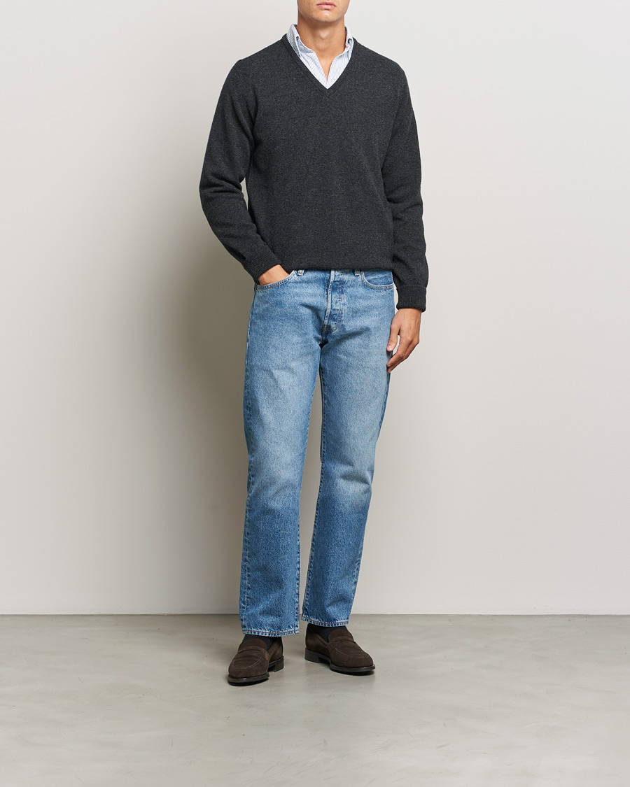 Homme | Pulls Et Tricots | William Lockie | Rob Lambswool V-Neck Charcoal