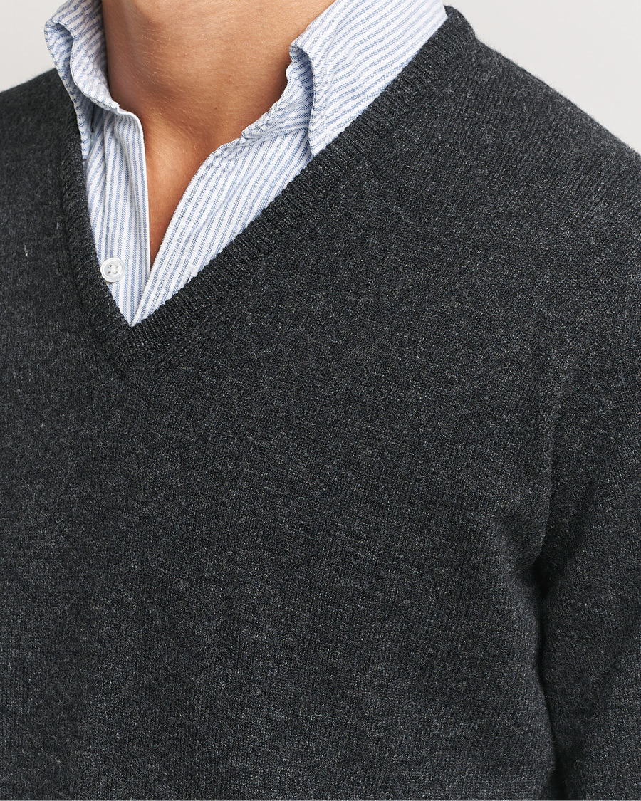 Homme | Pulls Et Tricots | William Lockie | Rob Lambswool V-Neck Charcoal