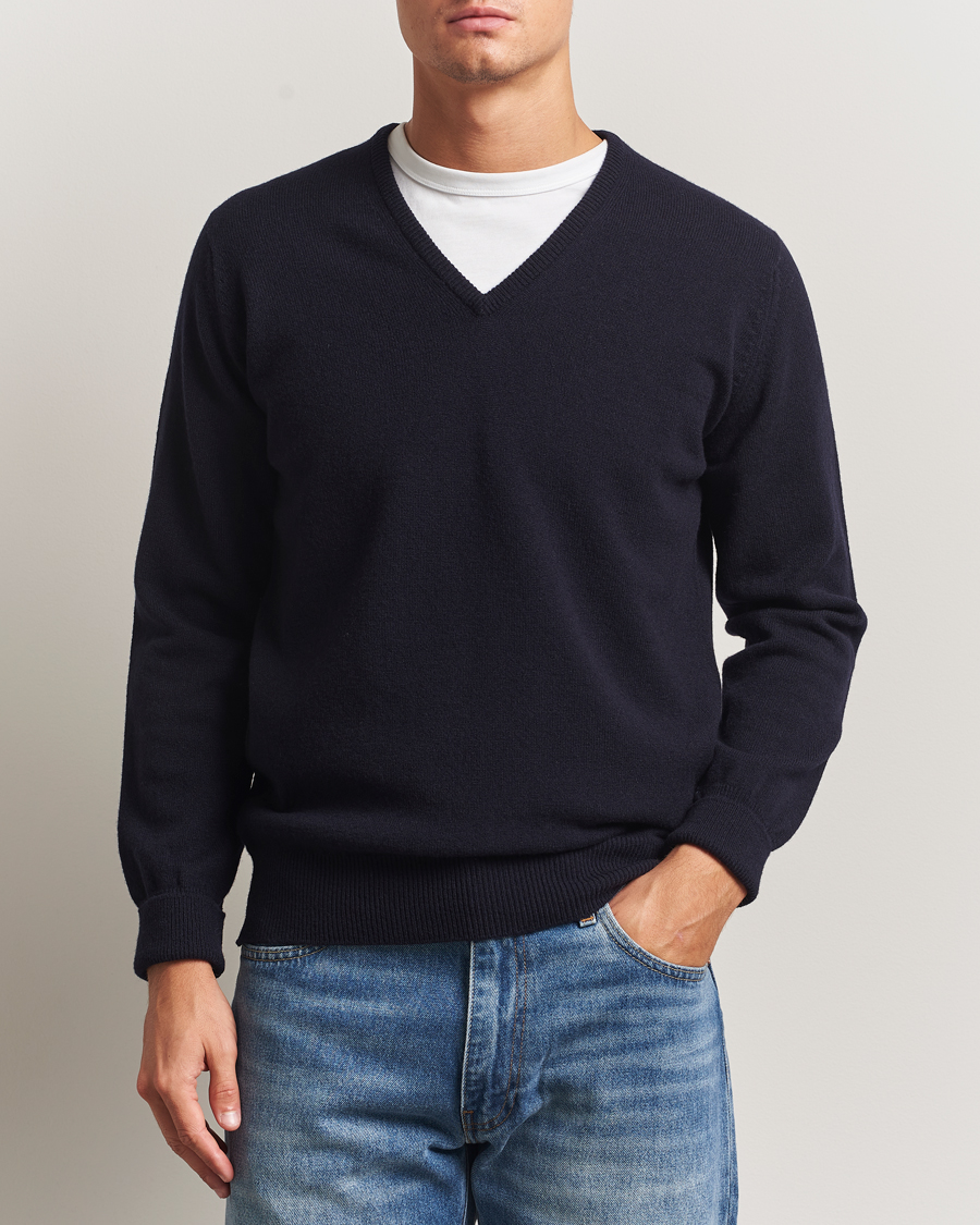 Homme | Pulls Et Tricots | William Lockie | Rob Lambswool V-Neck Navy