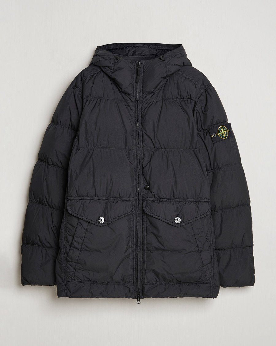 Homme | Manteaux Et Vestes | Stone Island | Garment Dyed Recycled Nylon Down Hooded Jacket Black