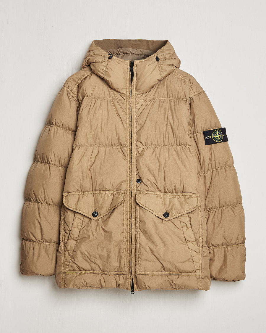Homme | Manteaux Et Vestes | Stone Island | Garment Dyed Recycled Nylon Down Hooded Jacket Biscuit