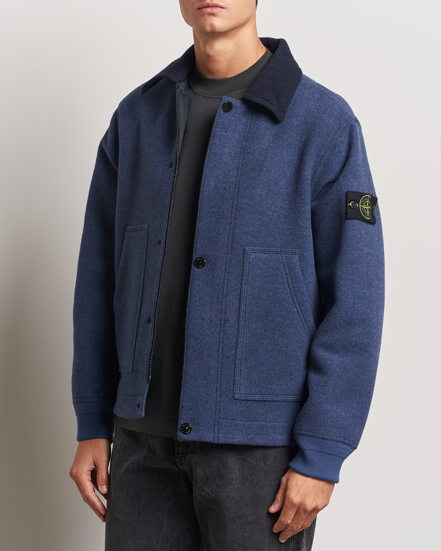 Homme | Manteaux Et Vestes | Stone Island | Panno Speciale Wool Nylon Jacket Royal Blue