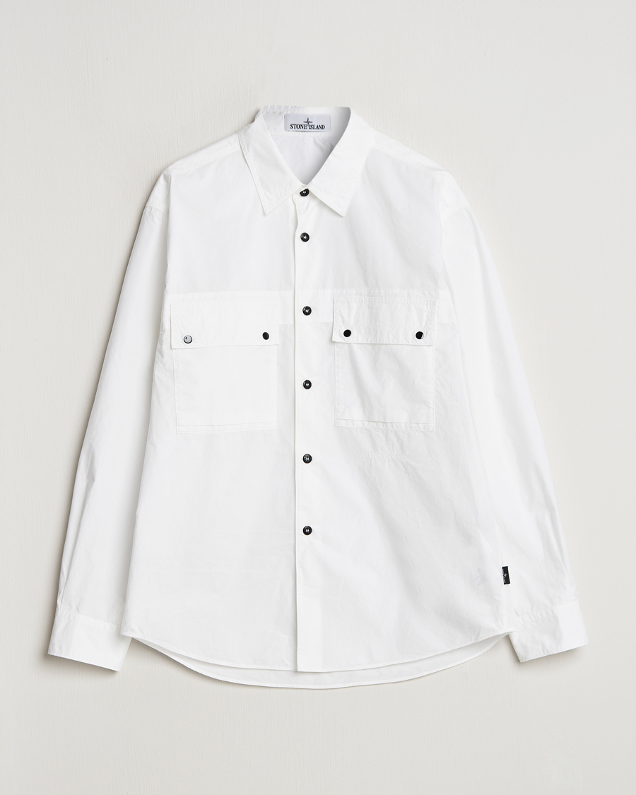 Homme | Chemises | Stone Island | Garment Dyed Cotton Canvas Overshirt White