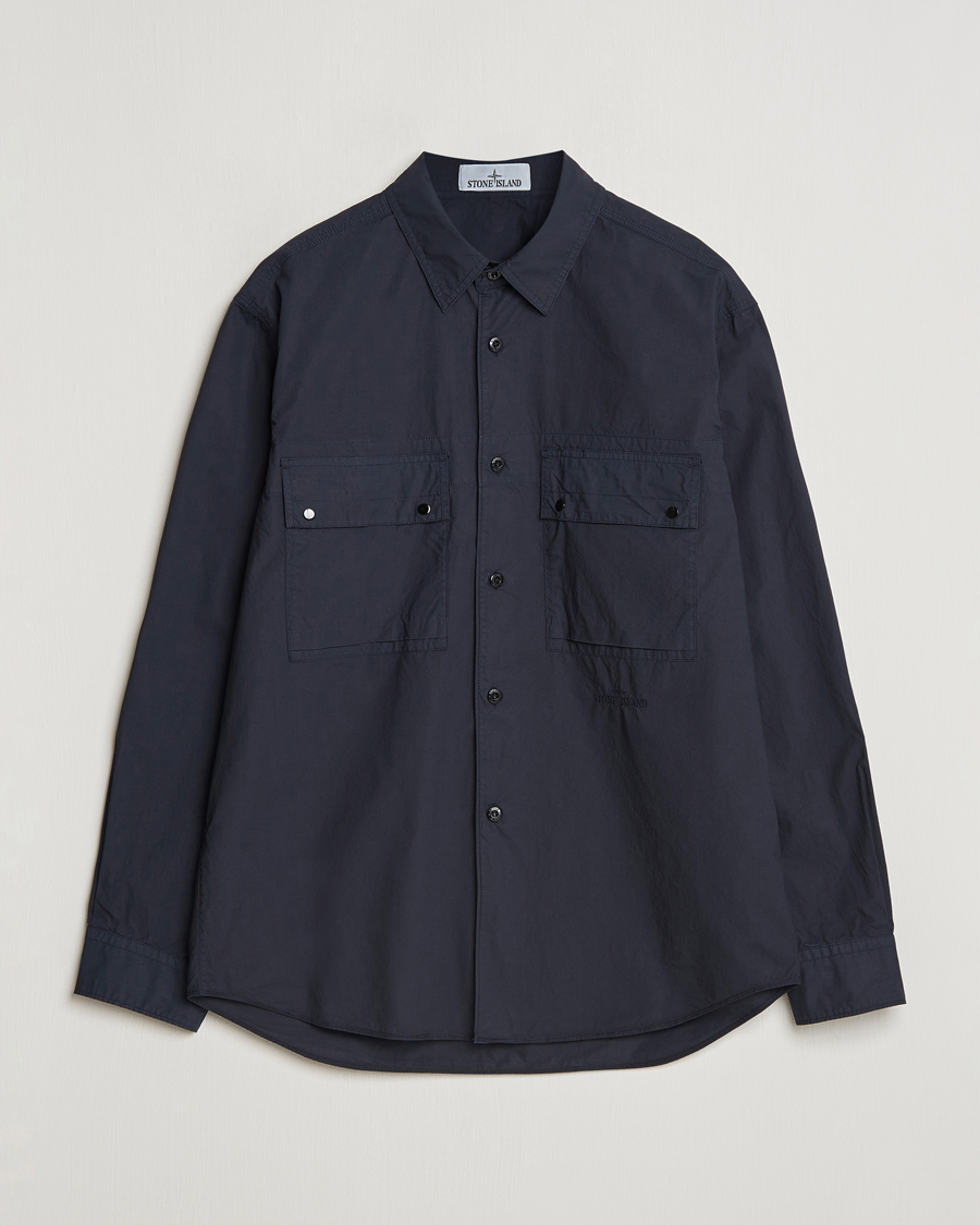 Homme | Chemises | Stone Island | Garment Dyed Cotton Canvas Overshirt Navy Blue