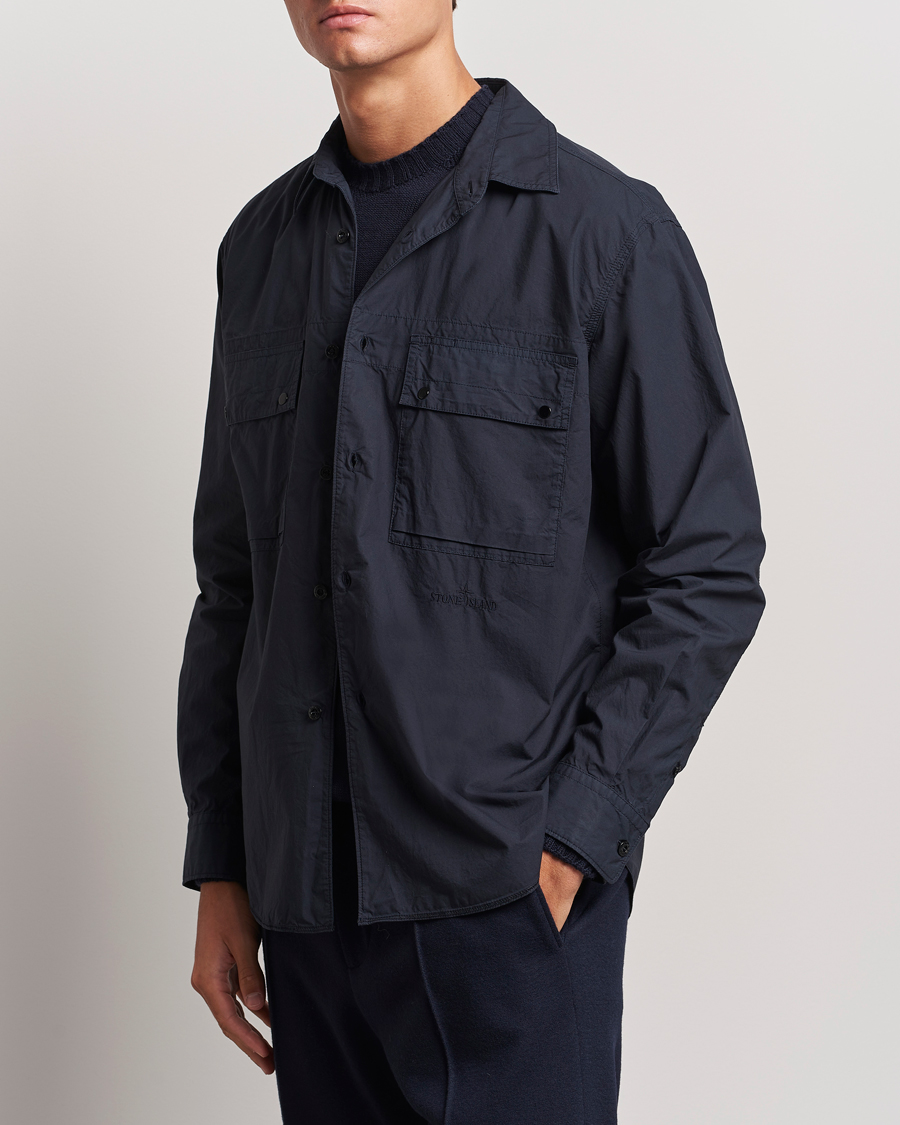 Homme | Chemises | Stone Island | Garment Dyed Cotton Canvas Overshirt Navy Blue