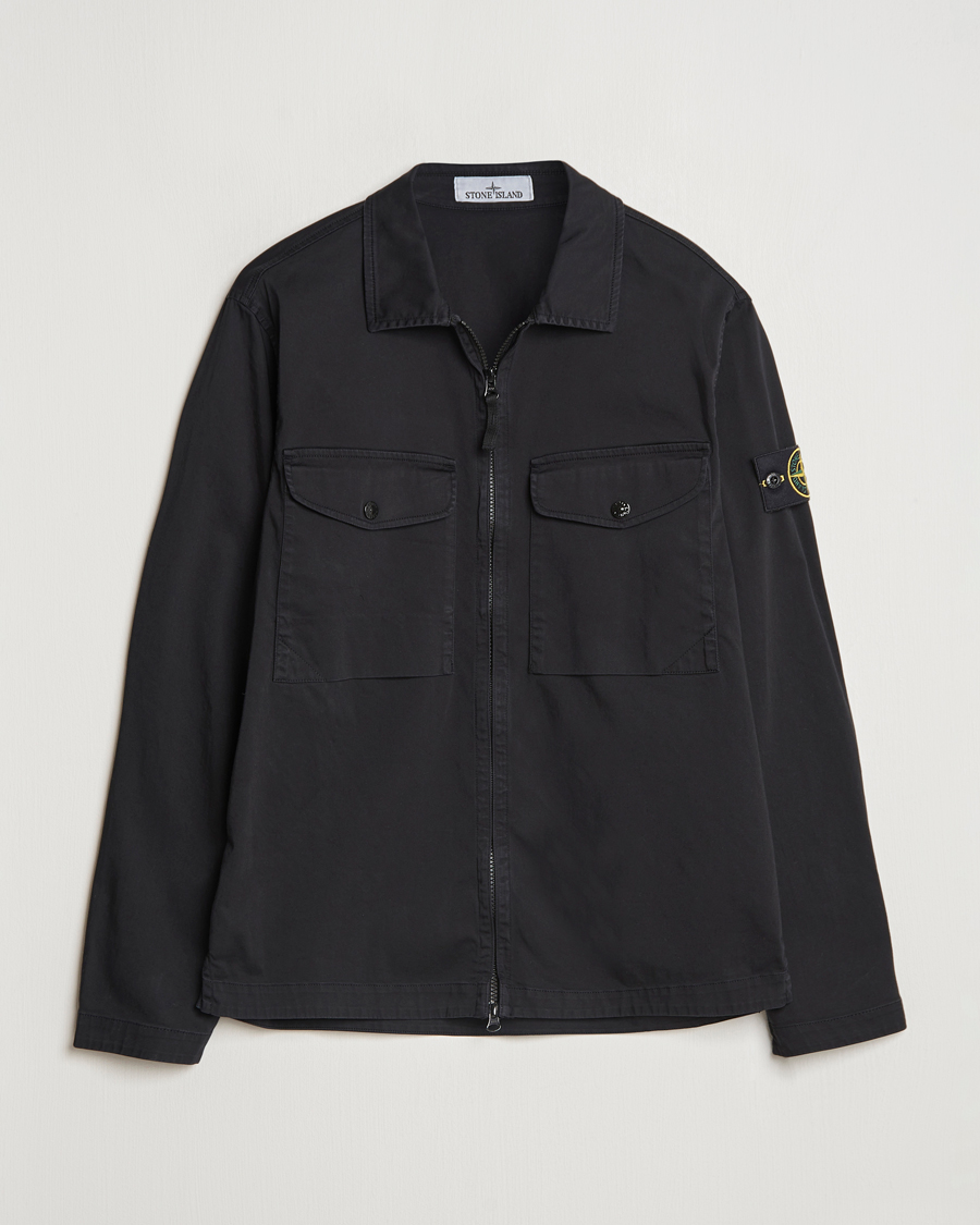 Homme | Chemises | Stone Island | Garment Dyed Cotton Zip Overshirt Black