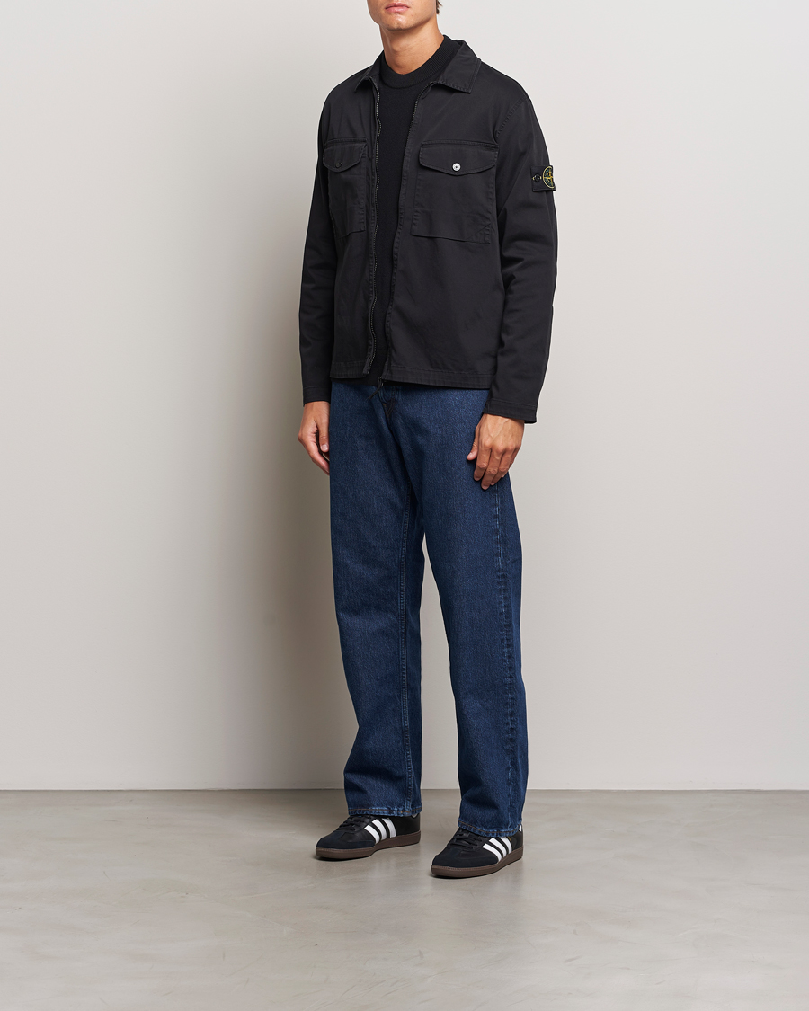 Stone Island Garment Dyed Cotton Zip Overshirt Black - Acheter