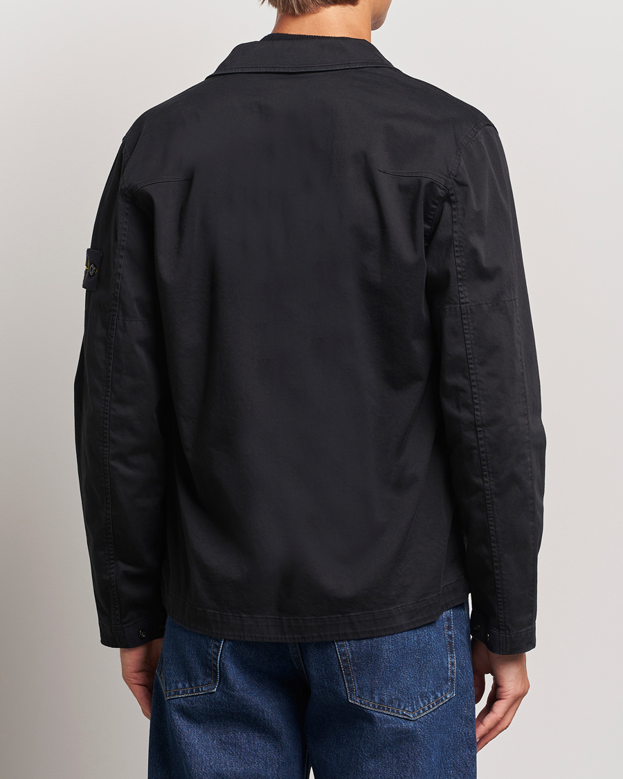 Homme | Chemises | Stone Island | Garment Dyed Cotton Zip Overshirt Black