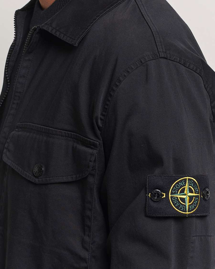 Homme | Chemises | Stone Island | Garment Dyed Cotton Zip Overshirt Black