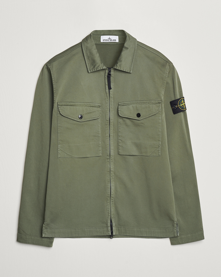 Homme | Chemises | Stone Island | Garment Dyed Cotton Zip Overshirt Musk